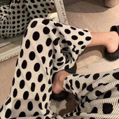 Crno-bijele hlače na točkice Ženske ljetne nove Hlače širokih nogavica s printom na točkice Ravne Mop hlače visokog struka