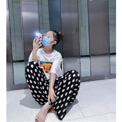 Crno-bijele hlače na točkice Ženske ljetne nove Hlače širokih nogavica s printom na točkice Ravne Mop hlače visokog struka