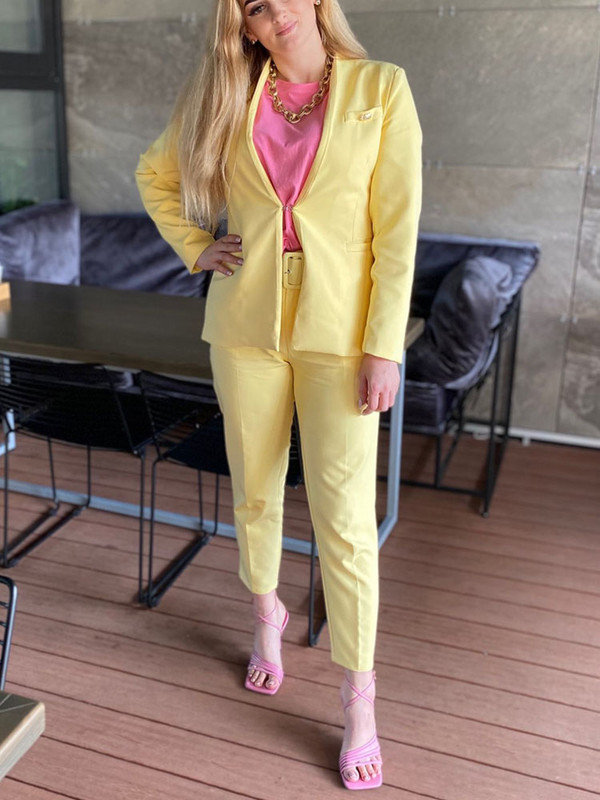 Traf naiste bleiserikostüümid Elegantne naiste pükskostüümi komplekt kõrge vöökohaga püksid vööga Naiste bleiserikomplekt OL Fromal ülikonnapüksid tööriided