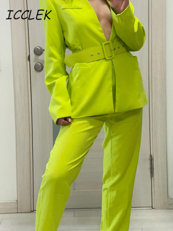 Traf naiste bleiserikostüümid Elegantne naiste pükskostüümi komplekt kõrge vöökohaga püksid vööga Naiste bleiserikomplekt OL Fromal ülikonnapüksid tööriided