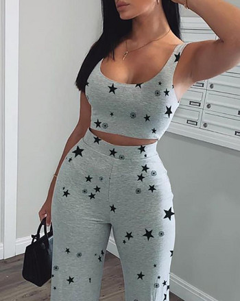 Two Piece Sets Γυναικεία ρούχα 2023 Spring Fashion Star Print Αμάνικο Crop Tank Top & Casual μακριά ψηλόμεσο παντελόνι