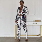 Kaheosaline tänava indie-printeriga bleiserülikond Naiste mood Leopard, ühe nööbiga mitmevärviline bleiserklubi peoülikond, pükskostüümid