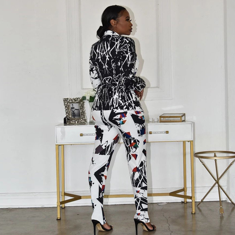 Kaheosaline tänava indie-printeriga bleiserülikond Naiste mood Leopard, ühe nööbiga mitmevärviline bleiserklubi peoülikond, pükskostüümid