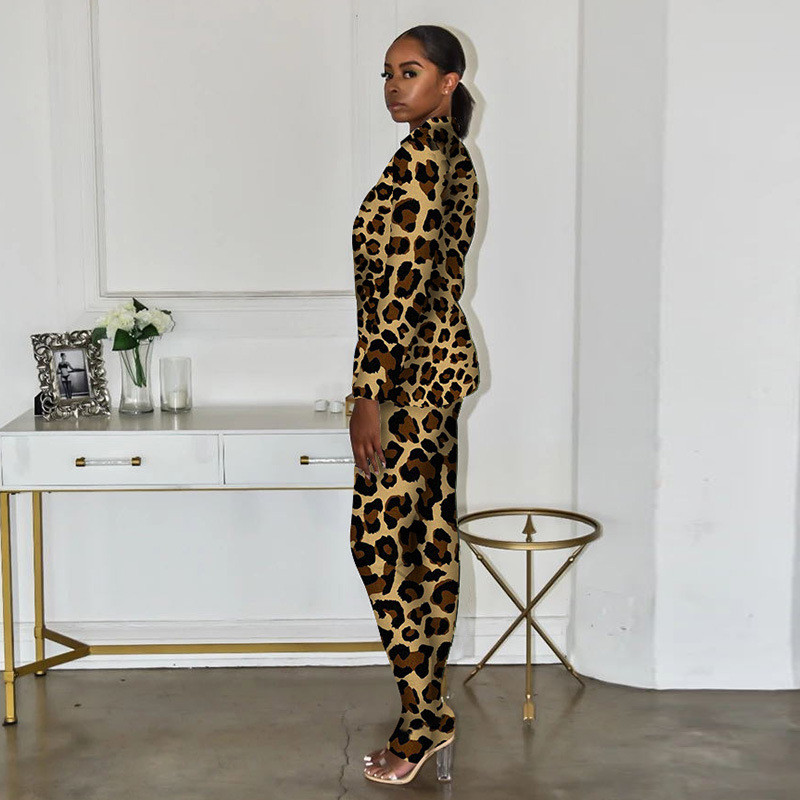 Kaheosaline tänava indie-printeriga bleiserülikond Naiste mood Leopard, ühe nööbiga mitmevärviline bleiserklubi peoülikond, pükskostüümid