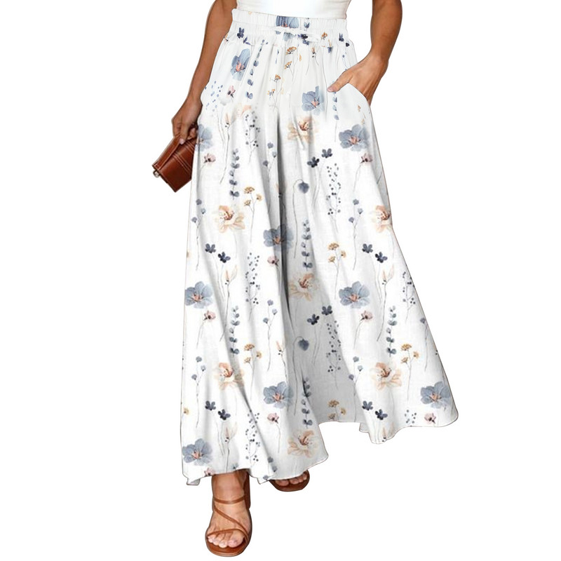 Hlače širokih nogavica s kosim džepovima s cvjetnim uzorkom, vintage široke hlače za proljeće i ljeto, ženska odjeća