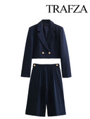 TRAFZA kevadmoe naiste ülikonnad, tugevad alla keeratava kraega pikkade varrukatega kaherealised bleiserid + kõrge vöökohaga nööbid laiad püksid