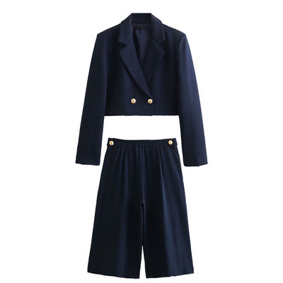 TRAFZA kevadmoe naiste ülikonnad, tugevad alla keeratava kraega pikkade varrukatega kaherealised bleiserid + kõrge vöökohaga nööbid laiad püksid