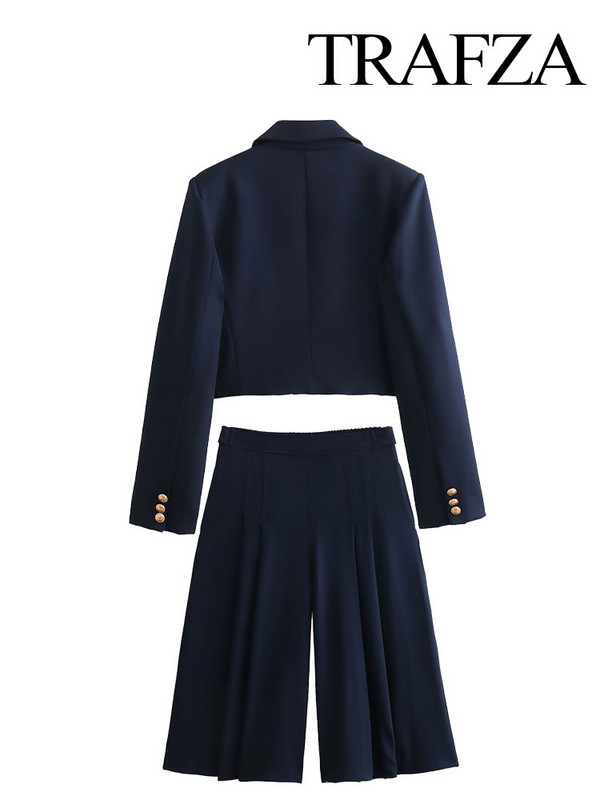 TRAFZA kevadmoe naiste ülikonnad, tugevad alla keeratava kraega pikkade varrukatega kaherealised bleiserid + kõrge vöökohaga nööbid laiad püksid