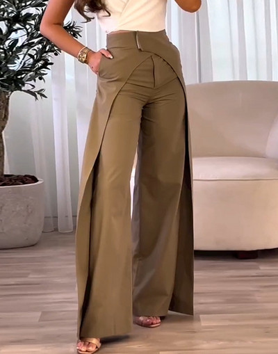 2023-as új divatos női nadrágok elegáns, magas derekú átfedéssel Aszimmetrikus széles szárú nadrágok női nadrág alkalmi alsó