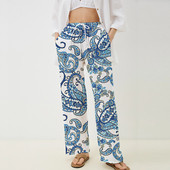 2023 divatos új 3D digitális nyomtatás kesudió virág női nadrágok strandon otthon szabadidő tánc bambusz ízület pamut kender vékony nadrág