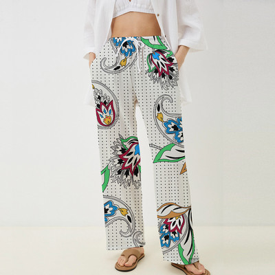 2023 divatos új 3D digitális nyomtatás kesudió virág női nadrágok strandon otthon szabadidő tánc bambusz ízület pamut kender vékony nadrág