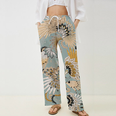 2023 divatos új 3D digitális nyomtatás kesudió virág női nadrágok strandon otthon szabadidő tánc bambusz ízület pamut kender vékony nadrág