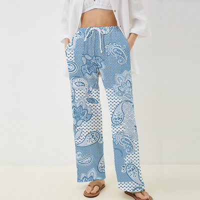 2023 divatos új 3D digitális nyomtatás kesudió virág női nadrágok strandon otthon szabadidő tánc bambusz ízület pamut kender vékony nadrág