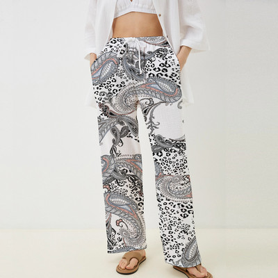 2023 divatos új 3D digitális nyomtatás kesudió virág női nadrágok strandon otthon szabadidő tánc bambusz ízület pamut kender vékony nadrág