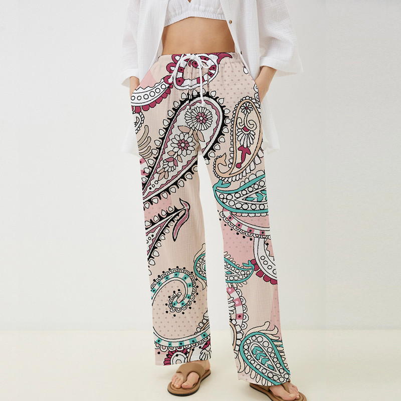 2023 divatos új 3D digitális nyomtatás kesudió virág női nadrágok strandon otthon szabadidő tánc bambusz ízület pamut kender vékony nadrág