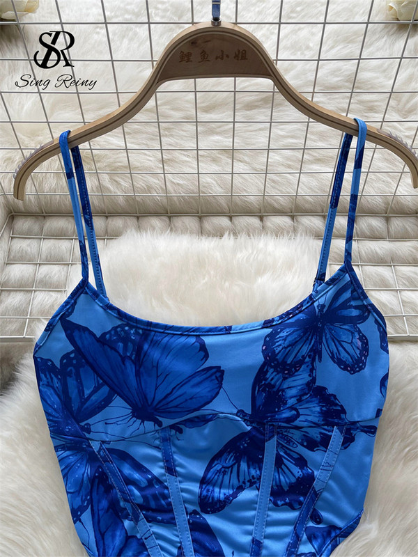 SINGREINY naiste liblikasprinteriga kaheosalised komplektid, suvine rihmakorsett õhuke kamisole+nööriga miniseelik, elastne Y2K rannaülikonnad