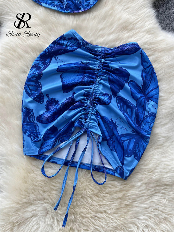 SINGREINY naiste liblikasprinteriga kaheosalised komplektid, suvine rihmakorsett õhuke kamisole+nööriga miniseelik, elastne Y2K rannaülikonnad