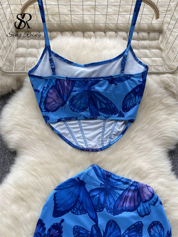 SINGREINY naiste liblikasprinteriga kaheosalised komplektid, suvine rihmakorsett õhuke kamisole+nööriga miniseelik, elastne Y2K rannaülikonnad