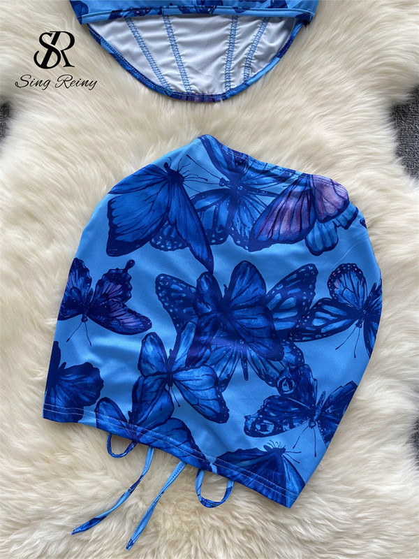 SINGREINY naiste liblikasprinteriga kaheosalised komplektid, suvine rihmakorsett õhuke kamisole+nööriga miniseelik, elastne Y2K rannaülikonnad