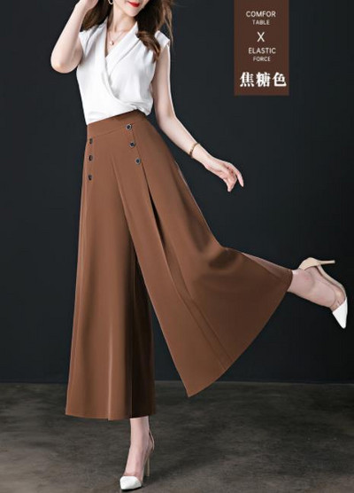 Pantaloni de damă cu picioare largi 2023, primăvară, vară, cu talie elastică, nasturi, până la gleznă, ocazional, la modă, pantaloni de damă vintage, largi