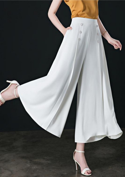 Pantaloni de damă cu picioare largi 2023, primăvară, vară, cu talie elastică, nasturi, până la gleznă, ocazional, la modă, pantaloni de damă vintage, largi