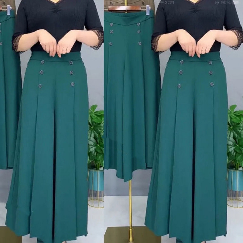 Pantaloni de damă cu picioare largi 2023, primăvară, vară, cu talie elastică, nasturi, până la gleznă, ocazional, la modă, pantaloni de damă vintage, largi