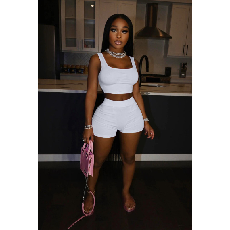 2023. Novi europski i američki novi dvodijelni ženski modni jednobojni bez rukava na tregere Seksi kratke hlače Ležerni sportski set