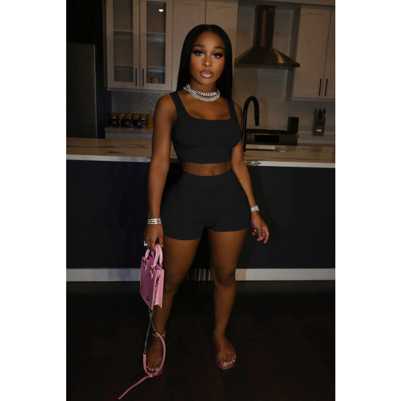 2023. Novi europski i američki novi dvodijelni ženski modni jednobojni bez rukava na tregere Seksi kratke hlače Ležerni sportski set