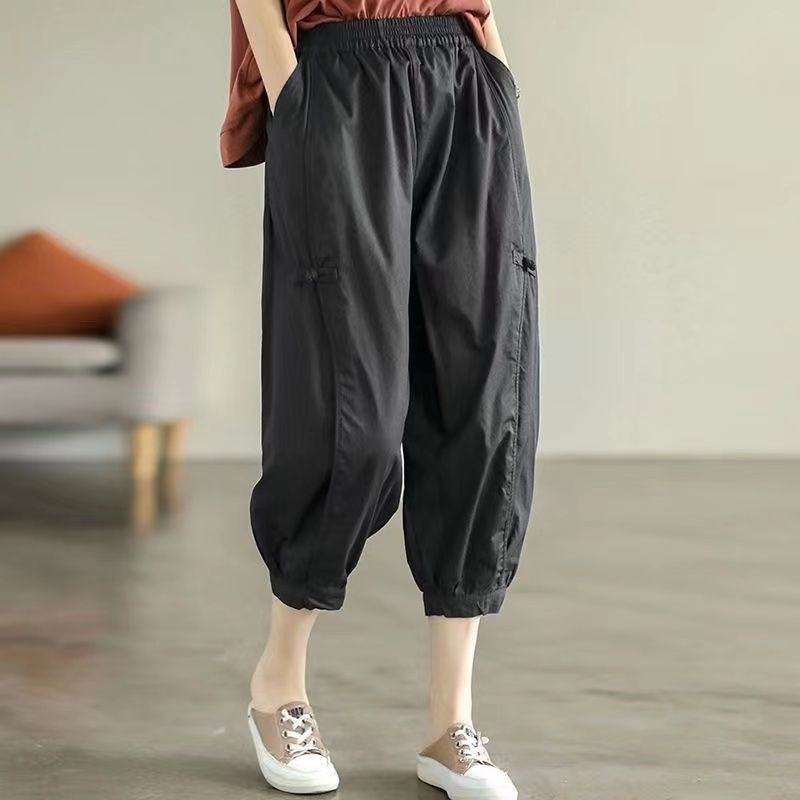 Pamučne Seven Points modne kratke hlače za žene, ljetne, tanke, elastične, jednobojne džepove s visokim strukom, ležerne harem hlače