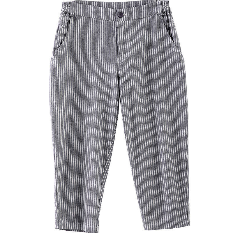 2022. gada vasara, jaunā modes stila sieviešu bikses ar augstu vidukli, kokvilnas lina bikses līdz teļiem, ikdienišķas, svītrainas harēma bikses V744