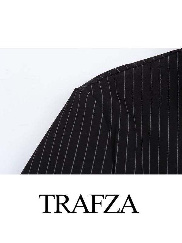 TRAFZA 2024 Ženski proljetni modni crni uredski sako na rever s dugmadima + retro ženski široki odijelo s hlačama s patentnim zatvaračem