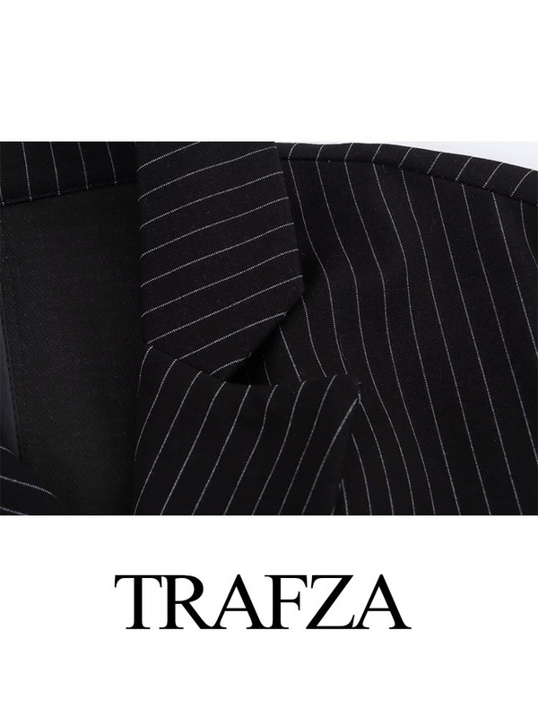 TRAFZA 2024 Ženski proljetni modni crni uredski sako na rever s dugmadima + retro ženski široki odijelo s hlačama s patentnim zatvaračem