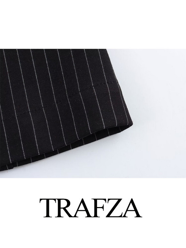 TRAFZA 2024 Ženski proljetni modni crni uredski sako na rever s dugmadima + retro ženski široki odijelo s hlačama s patentnim zatvaračem