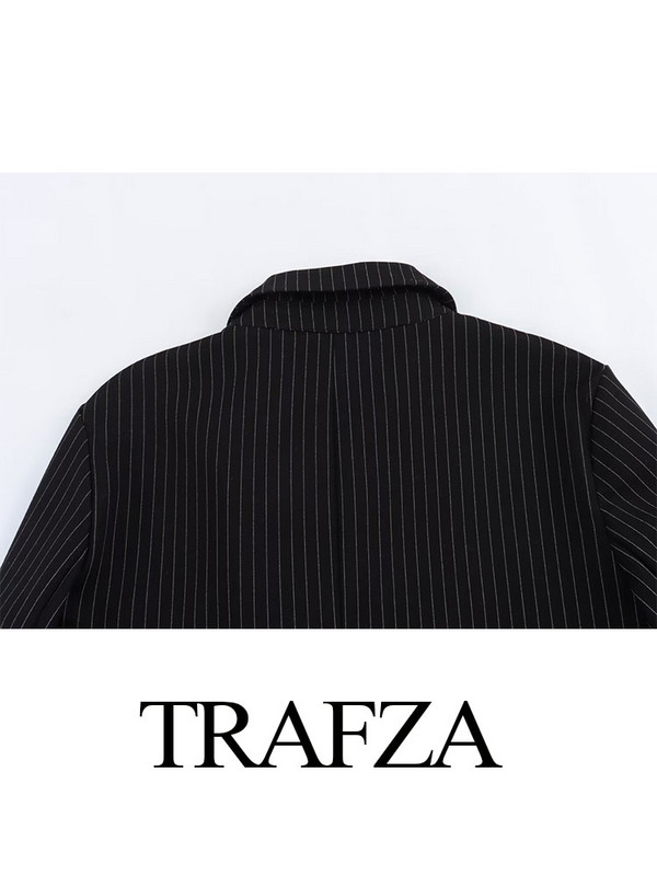 TRAFZA 2024 Ženski proljetni modni crni uredski sako na rever s dugmadima + retro ženski široki odijelo s hlačama s patentnim zatvaračem