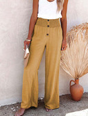 Nyári nadrágok női alkalmi elasztikus magas derekú gombos tömör egyenes nadrág nyári strand pamutvászon széles szárú női nadrág