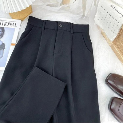 Rudens pavasaris, melns uzvalks Haren Bikses Sievietēm Mode Elastīgas Augstas Viduklis Ikdienas Bikses Sievietēm Korejiešu Stils Masīvas biroja Bikses 2024