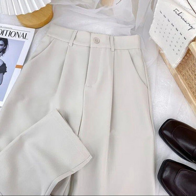 Rudens pavasaris, melns uzvalks Haren Bikses Sievietēm Mode Elastīgas Augstas Viduklis Ikdienas Bikses Sievietēm Korejiešu Stils Masīvas biroja Bikses 2024