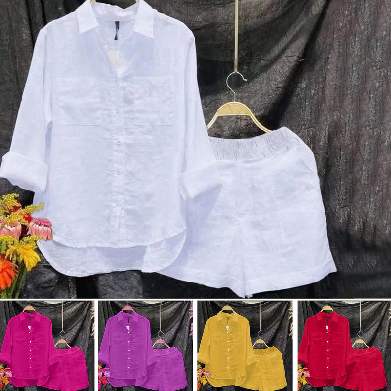 Spausdinti Moteriški pavasariniai šortai, kostiumai, šventiniai marškiniai ilgomis rankovėmis ir kelnės aukštu juosmeniu, 2 dalių bėgimo rinkiniai Moteriški laisvalaikio apranga