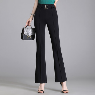 Moda de vară Pantaloni cu talie înaltă, eleganti, de culoare solidă, pentru femei de birou, pantaloni evazați cu îmbrăcăminte elastică, îmbrăcăminte pentru femei