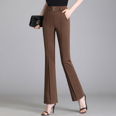 Moda de vară Pantaloni cu talie înaltă, eleganti, de culoare solidă, pentru femei de birou, pantaloni evazați cu îmbrăcăminte elastică, îmbrăcăminte pentru femei