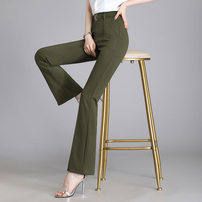 Moda de vară Pantaloni cu talie înaltă, eleganti, de culoare solidă, pentru femei de birou, pantaloni evazați cu îmbrăcăminte elastică, îmbrăcăminte pentru femei