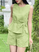 2023 ZANZEA Ljetna bluza bez rukava Kratki kompleti Modni ženski OL Radne hlače Odijela 2KM Odjeća Ležerna široka urbana trenirka