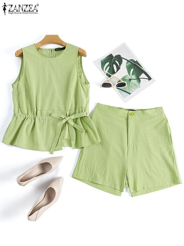 2023 ZANZEA Ljetna bluza bez rukava Kratki kompleti Modni ženski OL Radne hlače Odijela 2KM Odjeća Ležerna široka urbana trenirka
