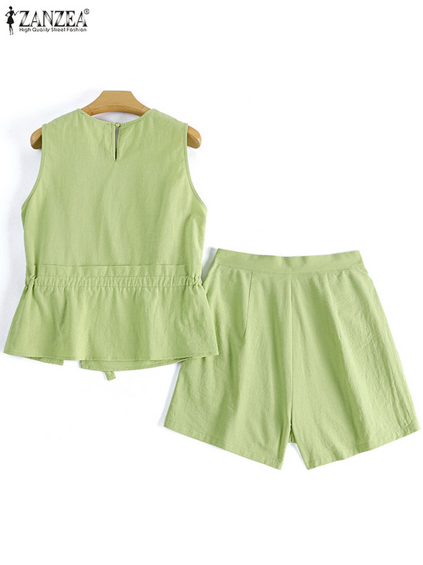 2023 ZANZEA Ljetna bluza bez rukava Kratki kompleti Modni ženski OL Radne hlače Odijela 2KM Odjeća Ležerna široka urbana trenirka