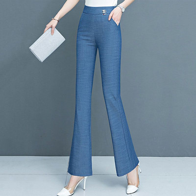 Simplitate, elegantă, solidă, îmbrăcăminte pentru femei, temperament de buzunar, modă subțire, ocazională, talie elastică, primăvară, toamnă, pantaloni subțiri evazați