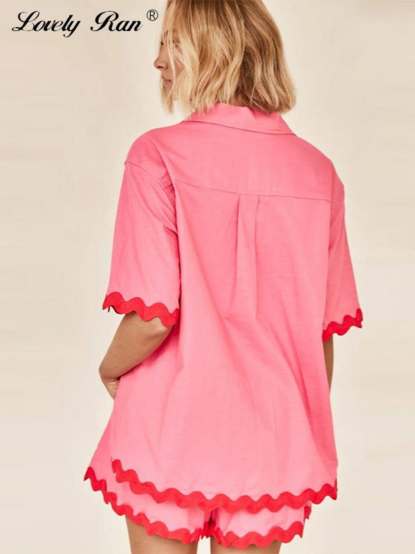 Vabaaja triibuliste rannapükste komplektid naiste rannapuhkuse üherealised revääriga särgid, naiste ülikond 2024, suvine kaheosaline naiste komplekt