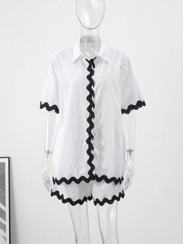 Vabaaja triibuliste rannapükste komplektid naiste rannapuhkuse üherealised revääriga särgid, naiste ülikond 2024, suvine kaheosaline naiste komplekt