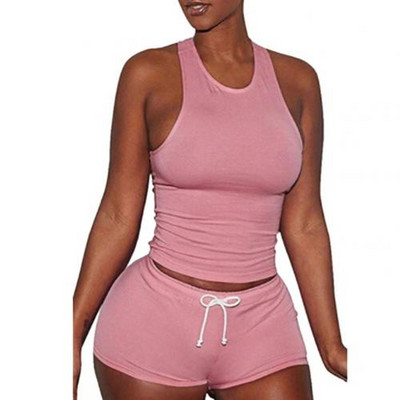 2 komada seksi kratkih dvodijelnih ženskih odjeća Raceback prsluk bez rukava Gornji dio kratkih hlača s uzicom Pamučni dvodijelni set Ženske trenirke