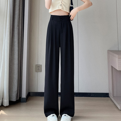 Sieviešu apģērbi Korejiešu modes kroku Eleganta, plāna uzvalka bikses Sieviešu bikses ar augstu vidukli, taisnas, platas kājas 2024. gada vasaras pantalones