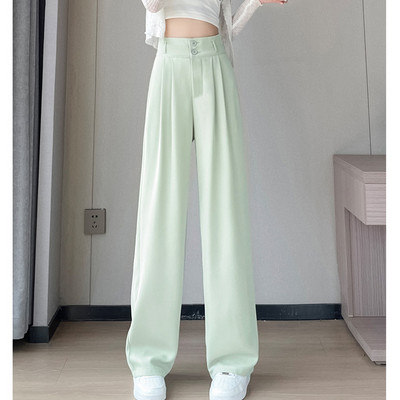 Sieviešu apģērbi Korejiešu modes kroku Eleganta, plāna uzvalka bikses Sieviešu bikses ar augstu vidukli, taisnas, platas kājas 2024. gada vasaras pantalones
